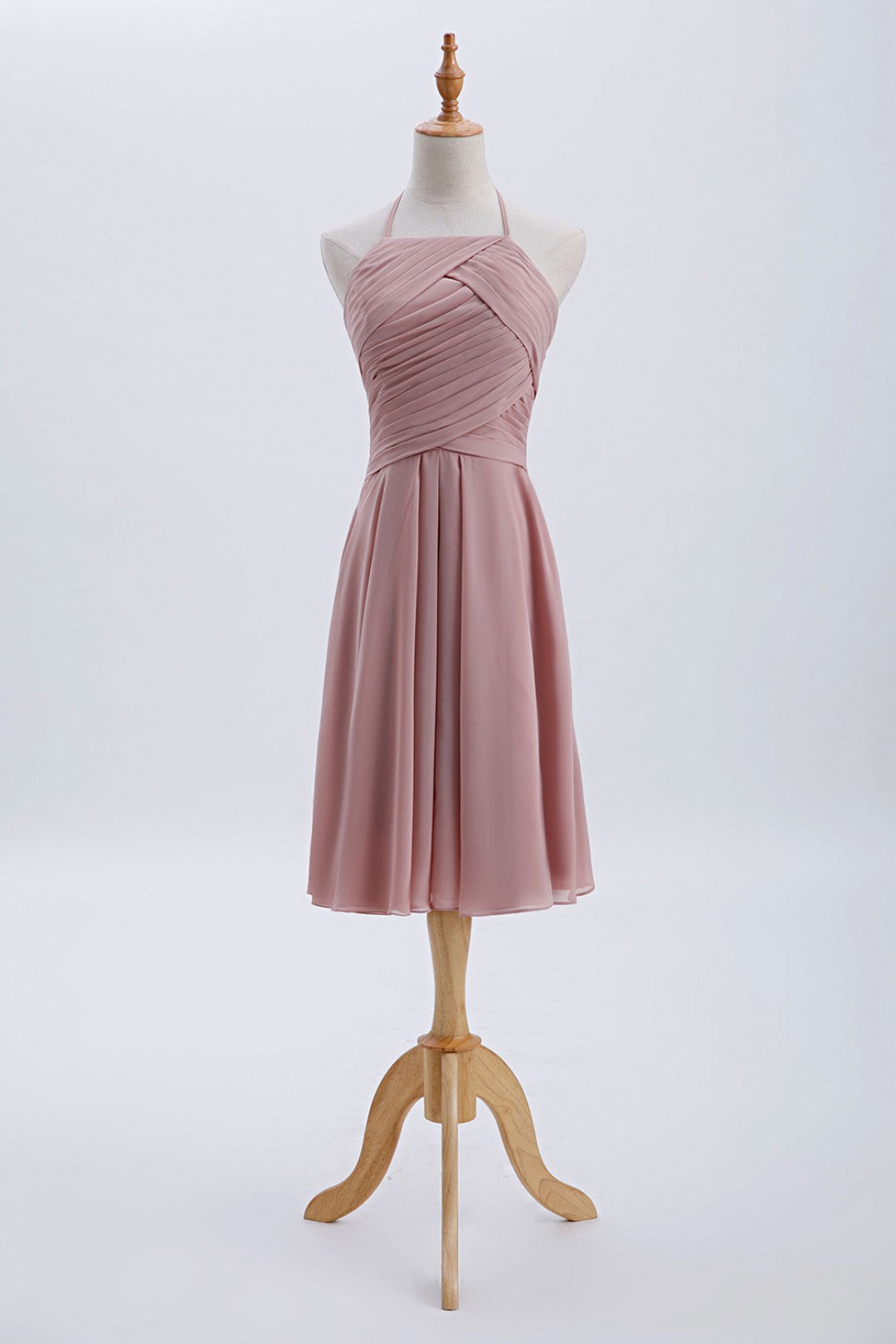 Halter Blush Pink Pleated Short A-line Bridesmaid Dress