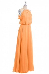 Sage Green Chiffon Halter Blouson-Style Long Bridesmaid Dress
