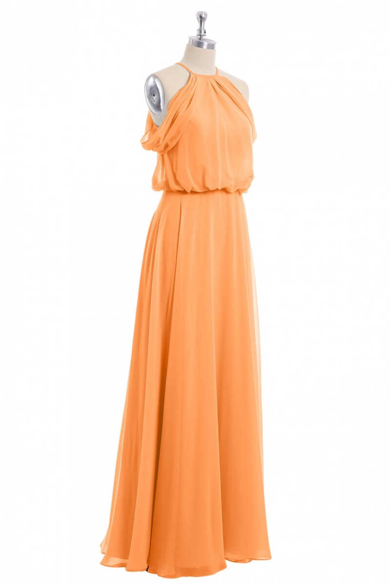 Sage Green Chiffon Halter Blouson-Style Long Bridesmaid Dress