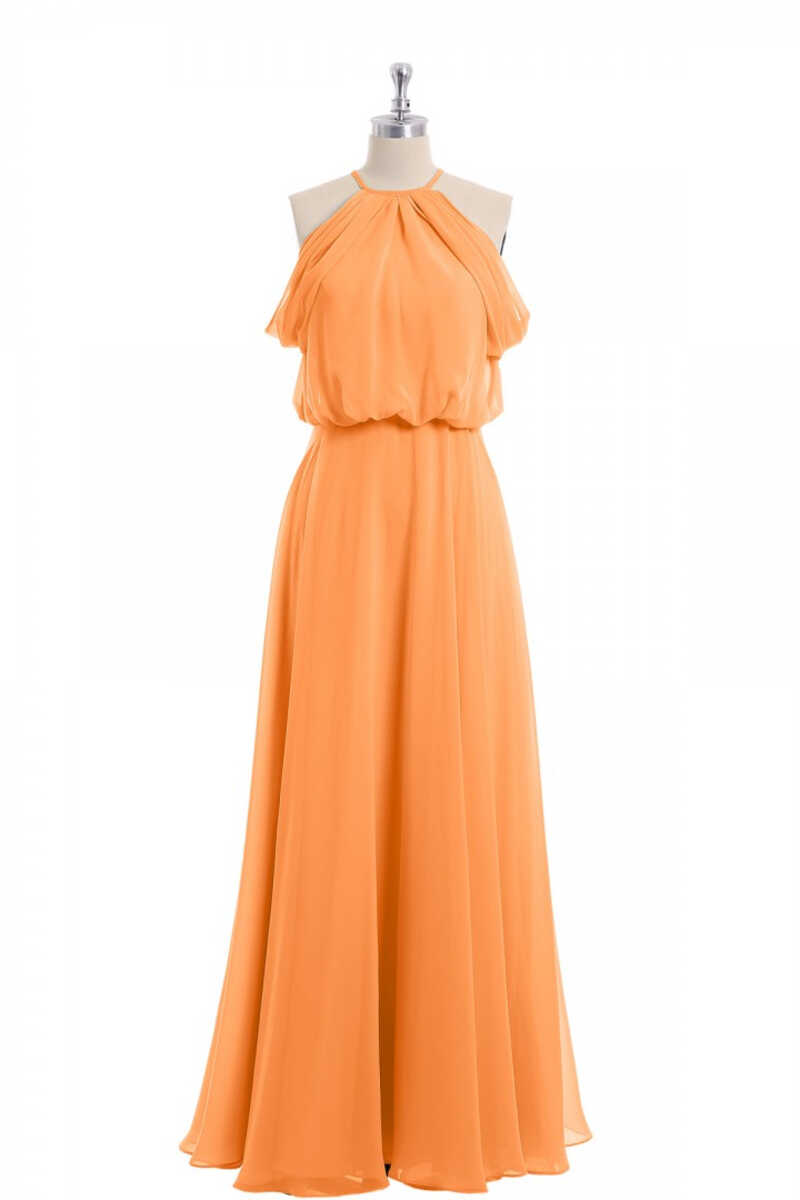 Sage Green Chiffon Halter Blouson-Style Long Bridesmaid Dress