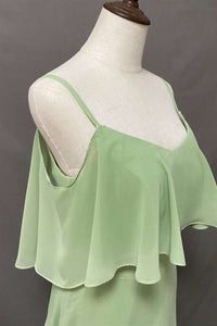 Ruffles Sage Green Straps A-Line Long Bridesmaid Dress with Slit
