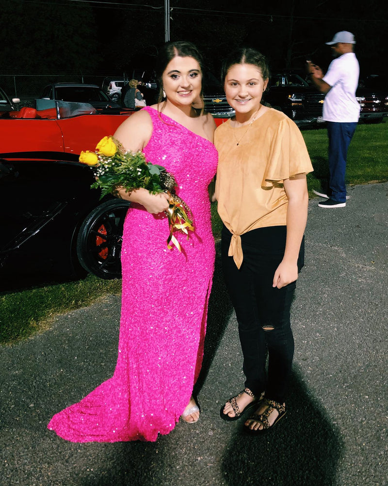 One Shoulder Green Sequins Mermaid Long Prom Dress