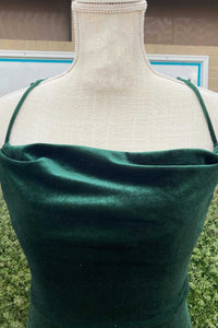 Green Velvet Cowl Neck Lace-Up Back High-Low Cocktail Dress