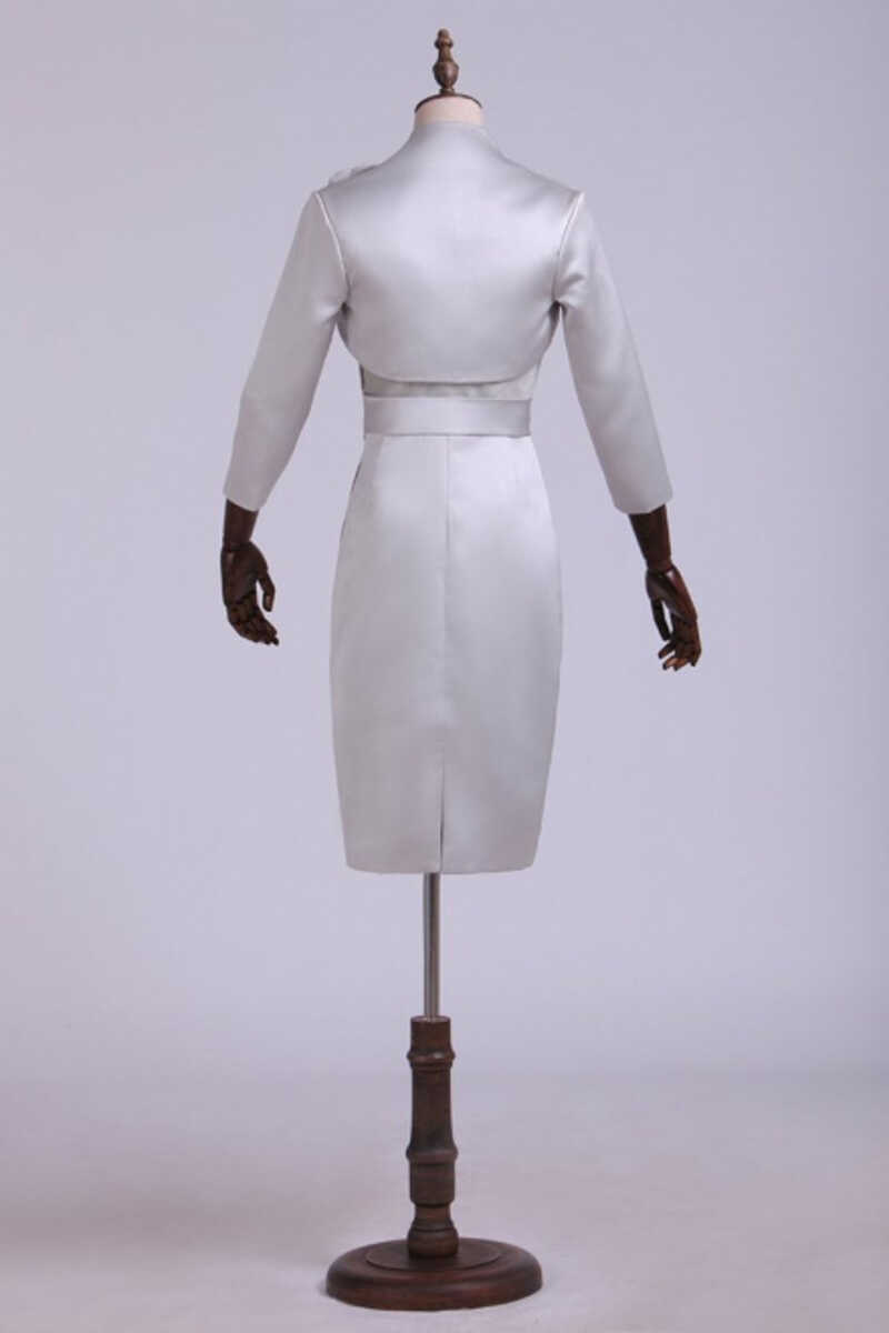 Two Piece Grey High Collar Short Mother of the Bride Dress