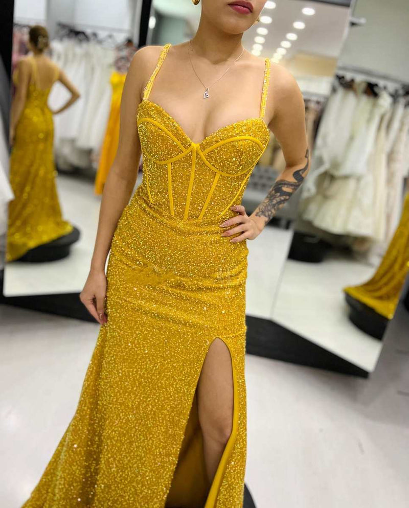 Pink Sequin Sweetheart Lace-Up Mermaid Long Prom Dress with Slit