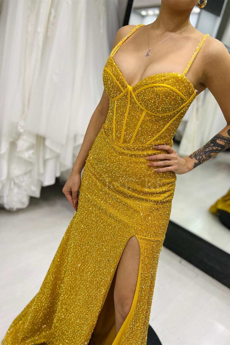 Pink Sequin Sweetheart Lace-Up Mermaid Long Prom Dress with Slit