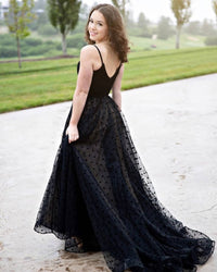 Black A-line Polk Dots Long Formal Dress