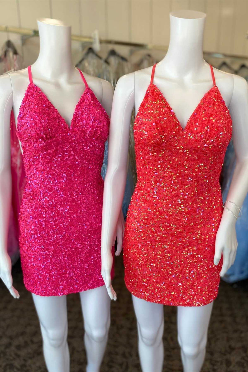 Sequins V-Neck Halter Homecoming Dress