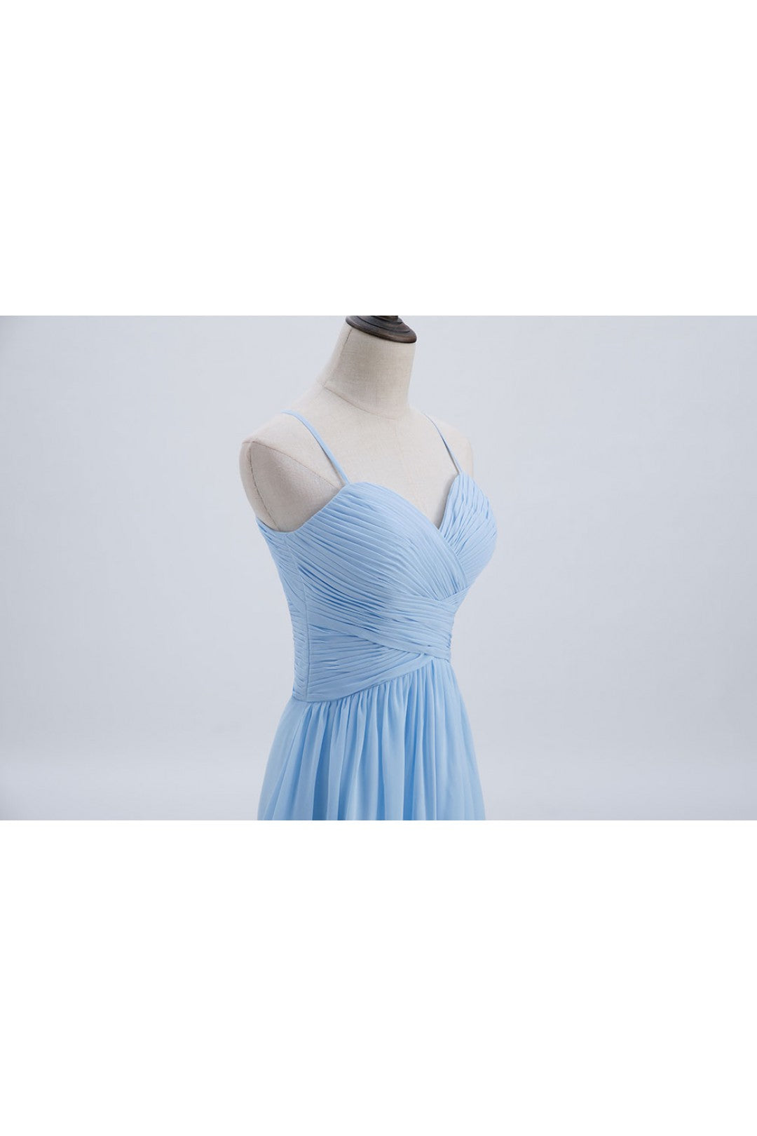 Blue Pleated Straps Chiffon Long Bridesmaid Dress