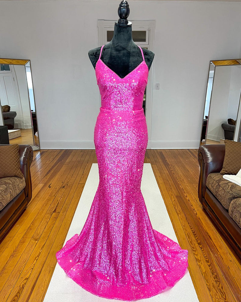Sparkle Orange Sequin Mermaid Long Formal Dress