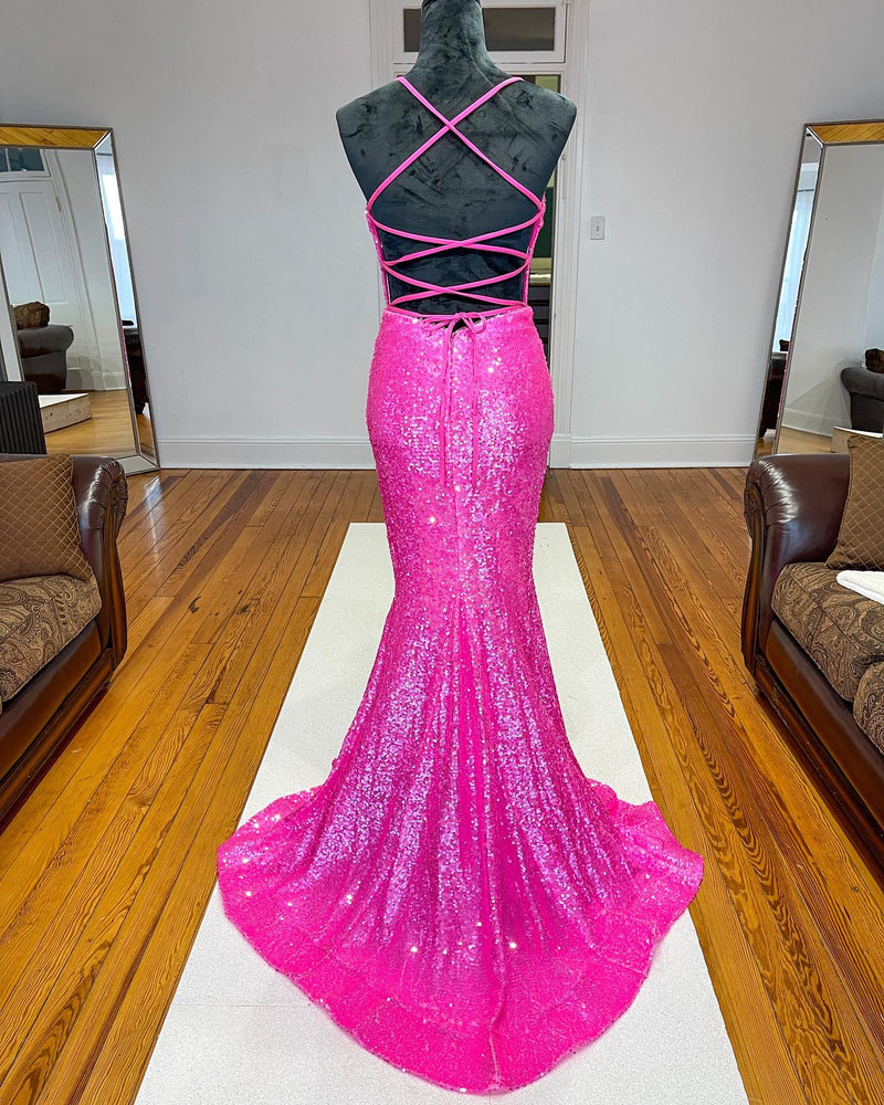 Sparkle Orange Sequin Mermaid Long Formal Dress