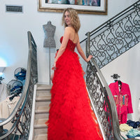 Hot Pink High Low Beaded Long Prom Gown