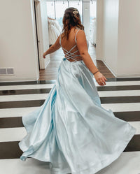 Simply A-line Green Long Prom Dress with Pockets