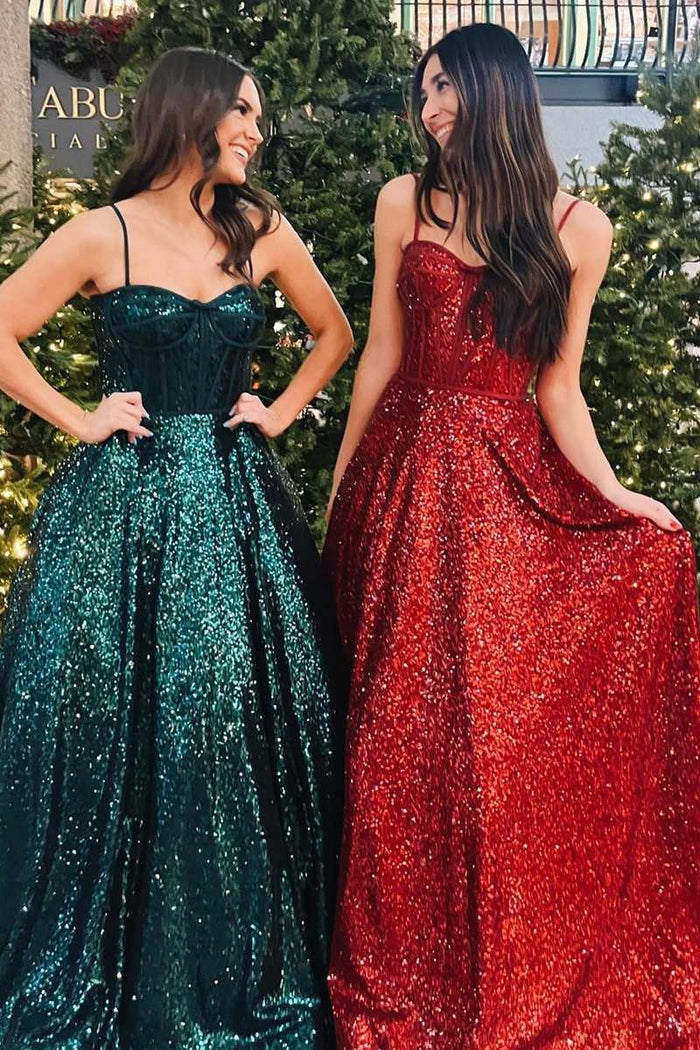Princess Sequins Sweetheart Straps A-Line Prom Gown
