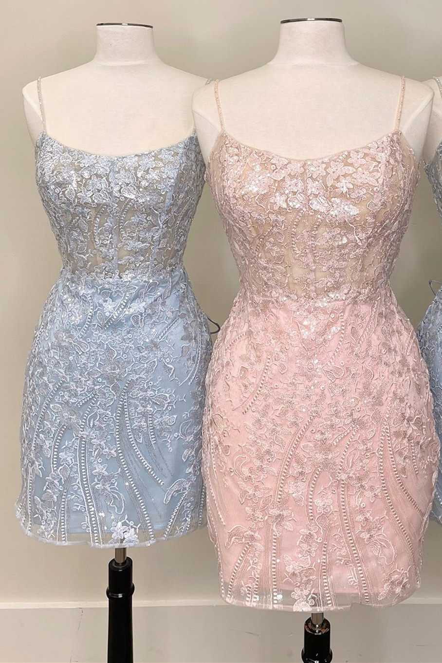 Glittery Lace-Up Mini Homecoming Dress