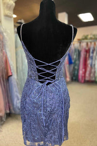Glittery Lace-Up Mini Homecoming Dress