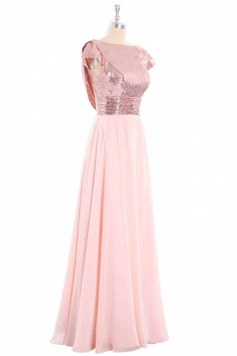 Burgundy Sequin Cap Sleeve Backless A-Line Bridesmaid Dress