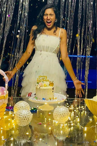 White Straps Multi-Layers Ruffle Homecoming Dress