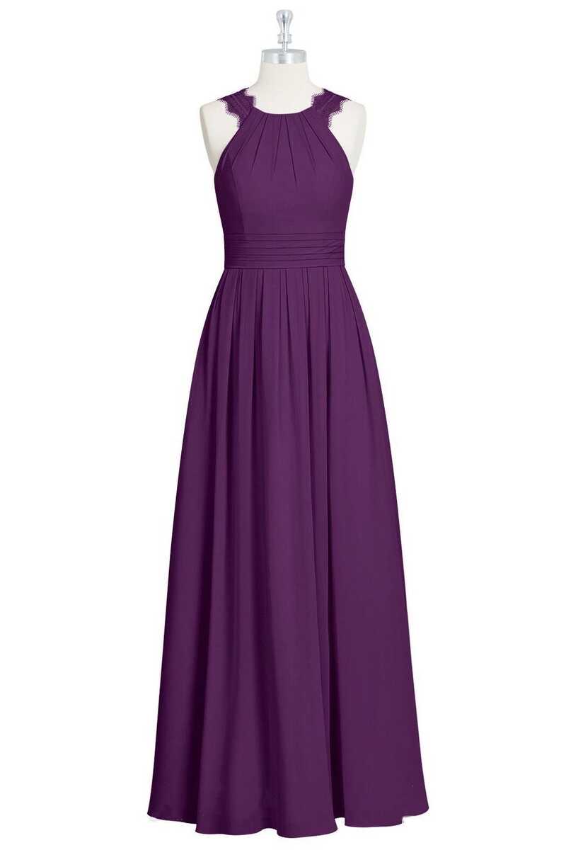 Magenta Chiffon Halter Cutout Back Long Bridesmaid Dress