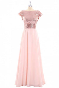 Burgundy Sequin Cap Sleeve Backless A-Line Bridesmaid Dress