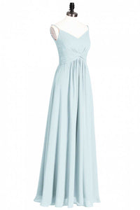 Mint Green Chiffon Twist Front A-Line Long Bridesmaid Dress
