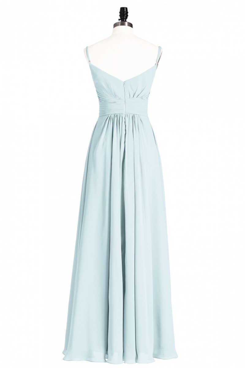 Mint Green Chiffon Twist Front A-Line Long Bridesmaid Dress