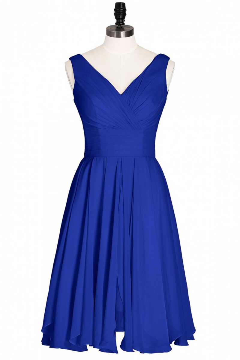 Royal Blue Chiffon V-Neck Backless A-Line Short Bridesmaid Dress