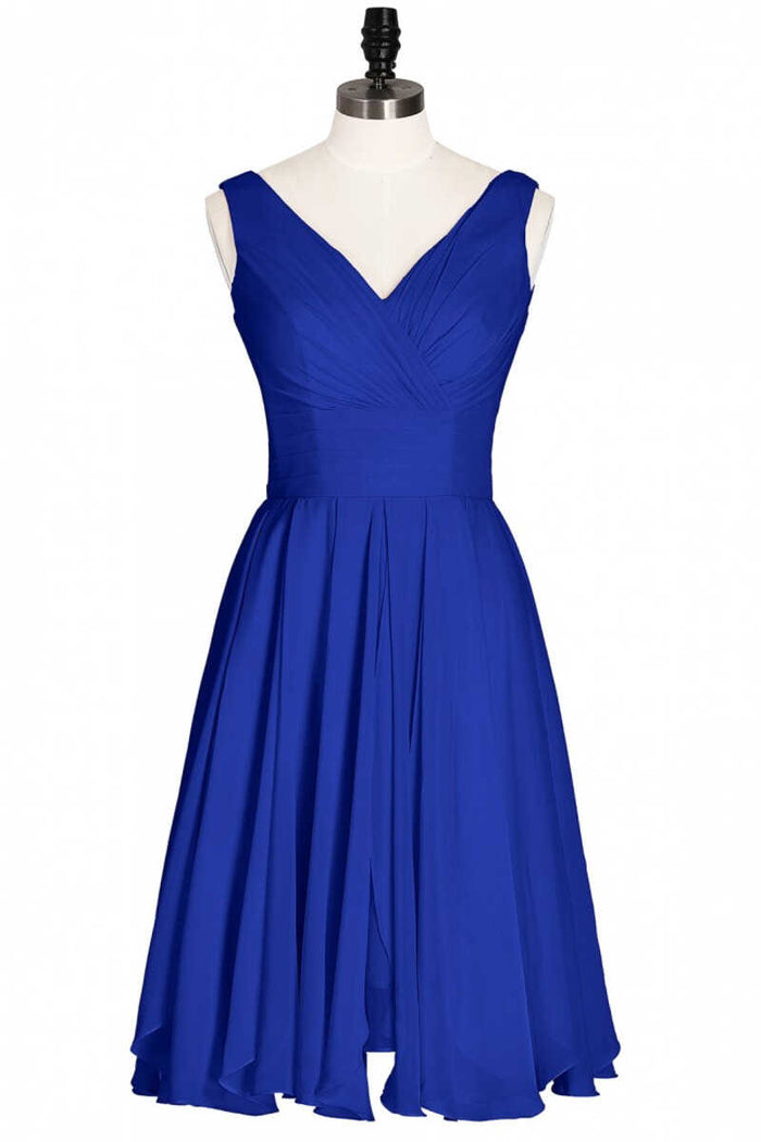 Royal Blue Chiffon V-Neck Backless A-Line Short Bridesmaid Dress