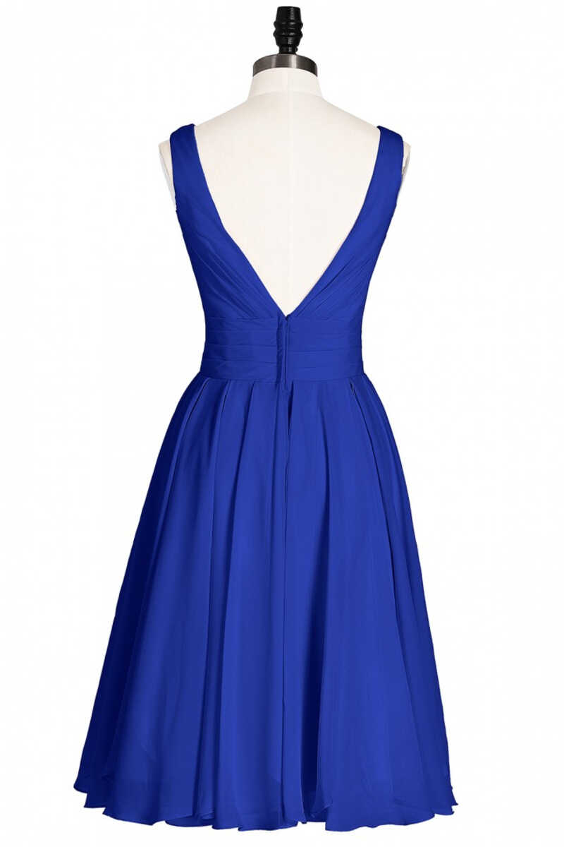 Royal Blue Chiffon V-Neck Backless A-Line Short Bridesmaid Dress