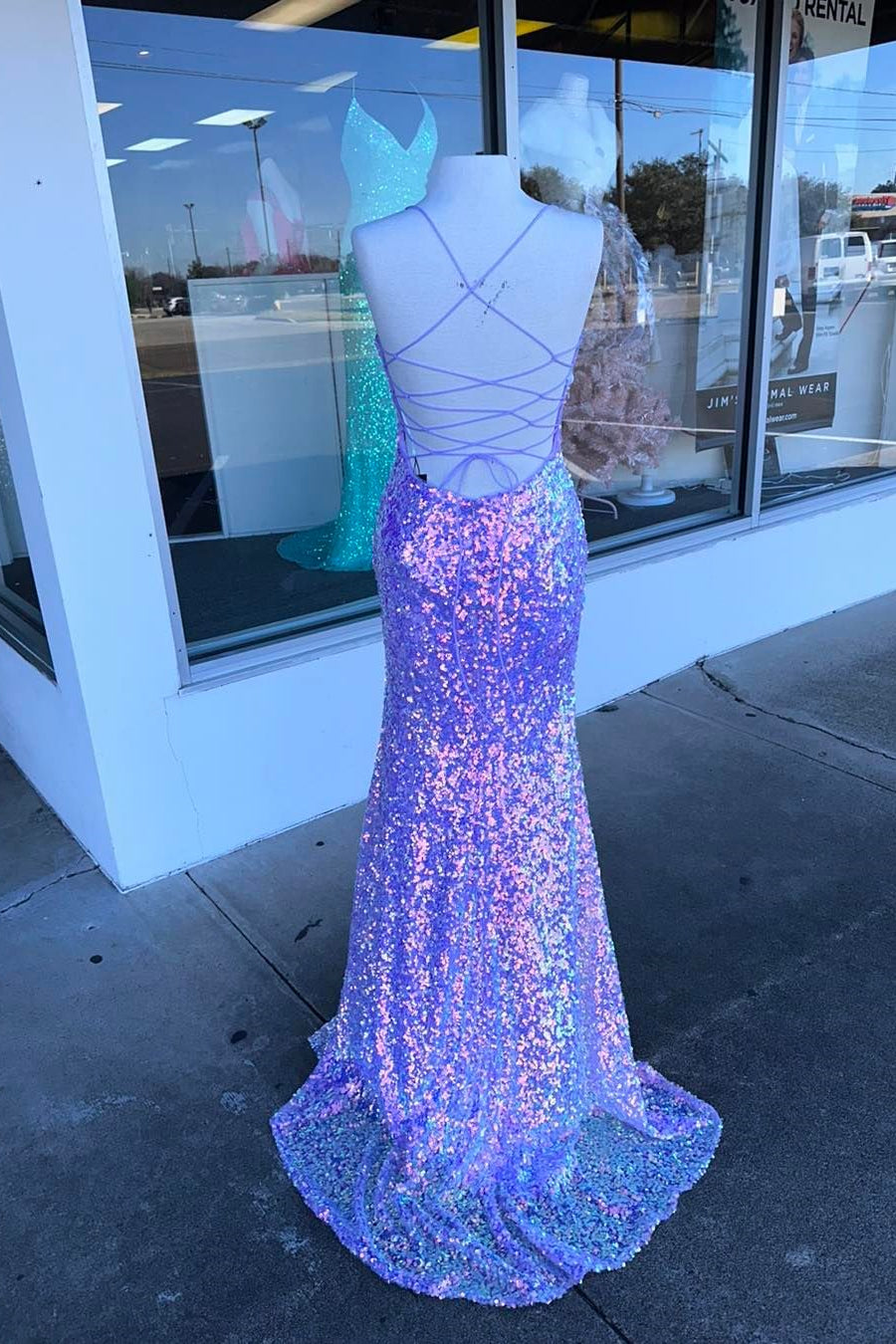 Purple Iridescent Sequin Lace-Up Back Mermaid Long Prom Dress