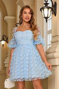 A-Line Light Blue Short Party with 3D Butterflies.