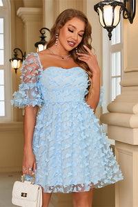 A-Line Light Blue Short Party with 3D Butterflies.