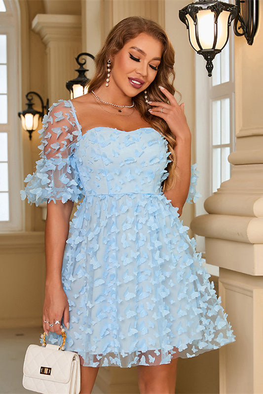 A-Line Light Blue Short Party with 3D Butterflies.