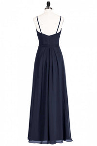Black Chiffon Sweetheart Spaghetti Straps A-Line Long Bridesmaid Dress