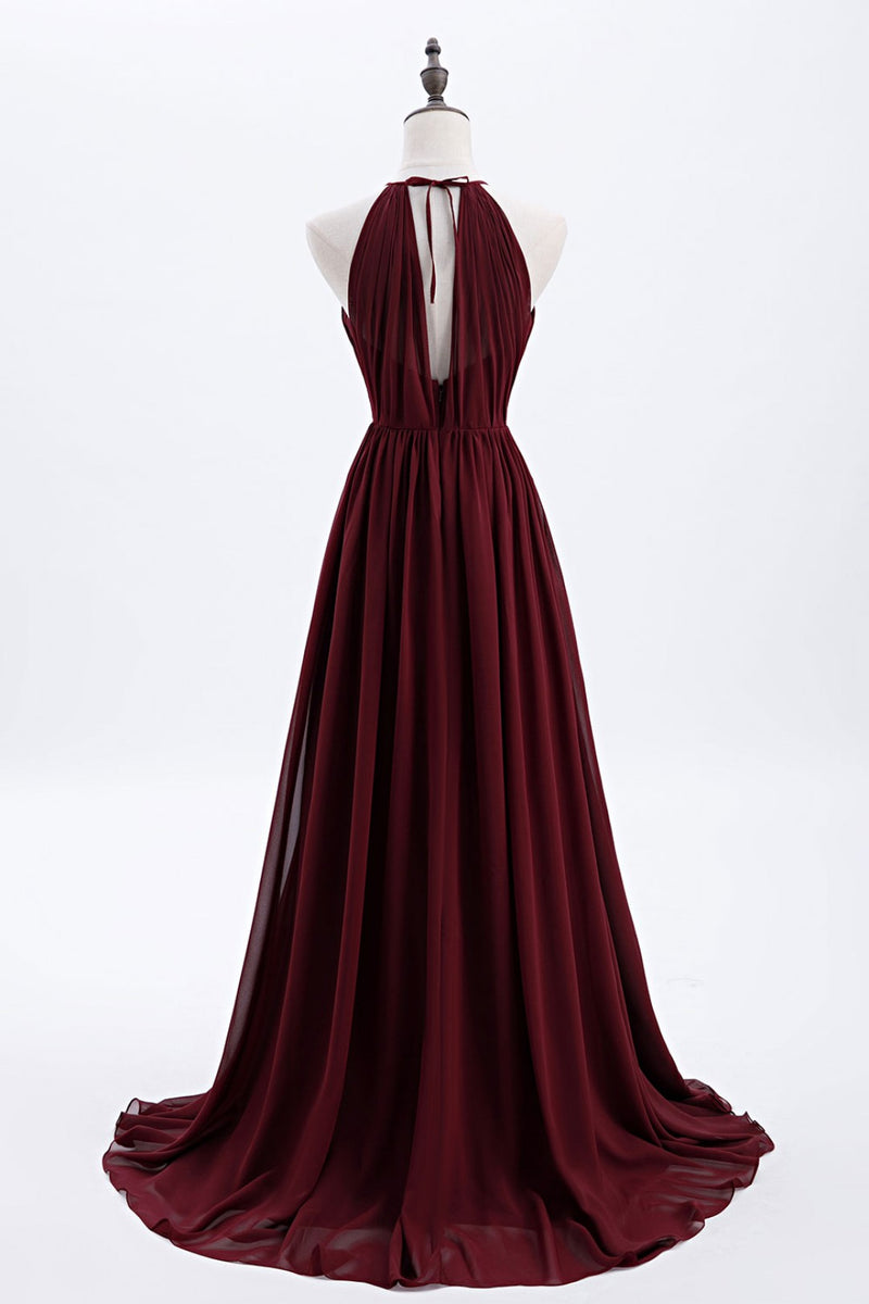 Halter Burgundy Keyhole Chiffon A-line Bridesmaid Dress