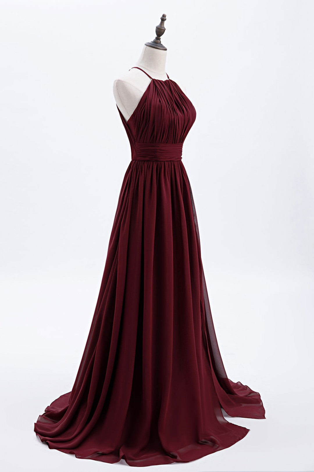 Halter Burgundy Keyhole Chiffon A-line Bridesmaid Dress