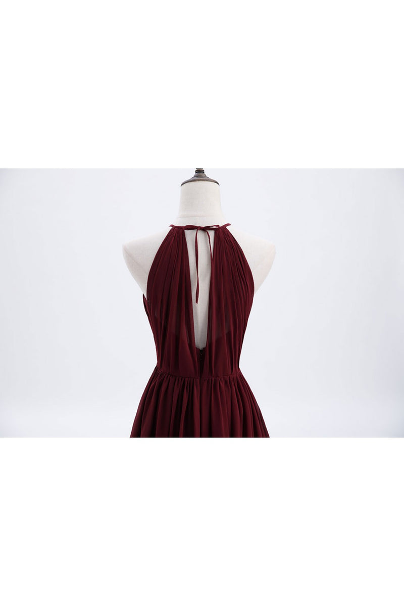 Halter Burgundy Keyhole Chiffon A-line Bridesmaid Dress