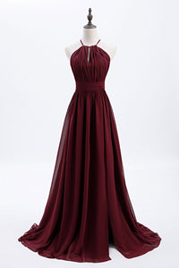 Halter Burgundy Keyhole Chiffon A-line Bridesmaid Dress