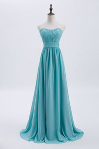 Sweetheart Turquoise Pleated Chiffon A-line Long Bridesmaid Dress