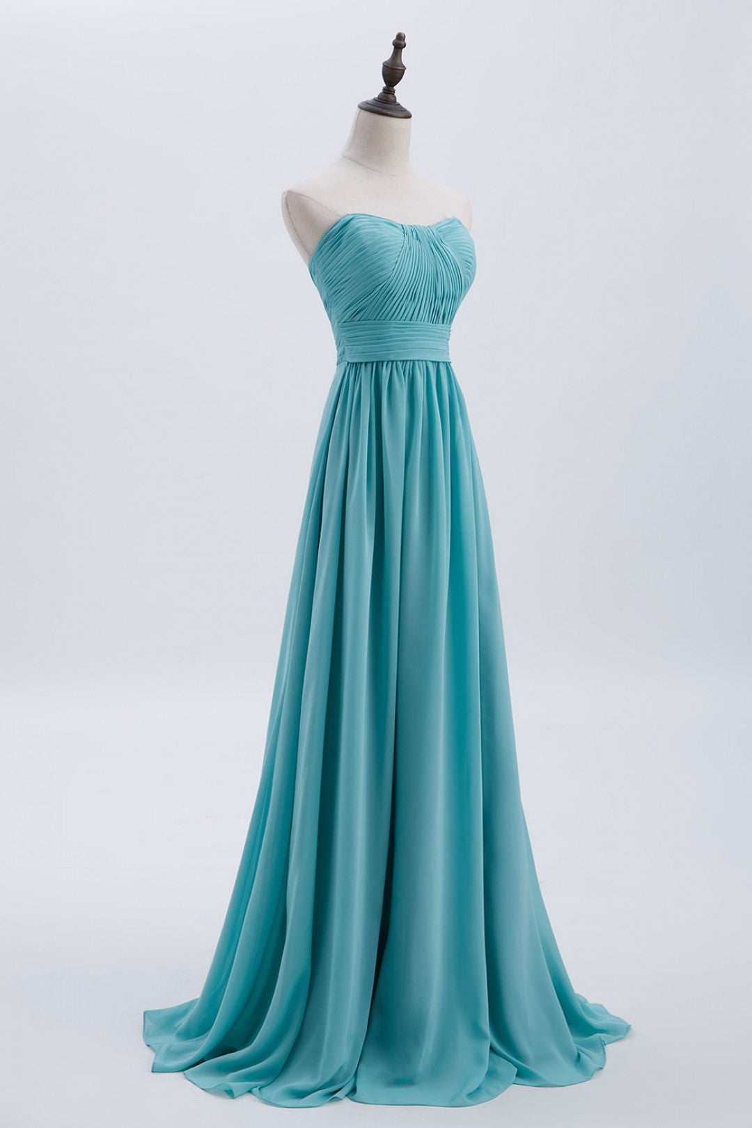 Sweetheart Turquoise Pleated Chiffon A-line Long Bridesmaid Dress