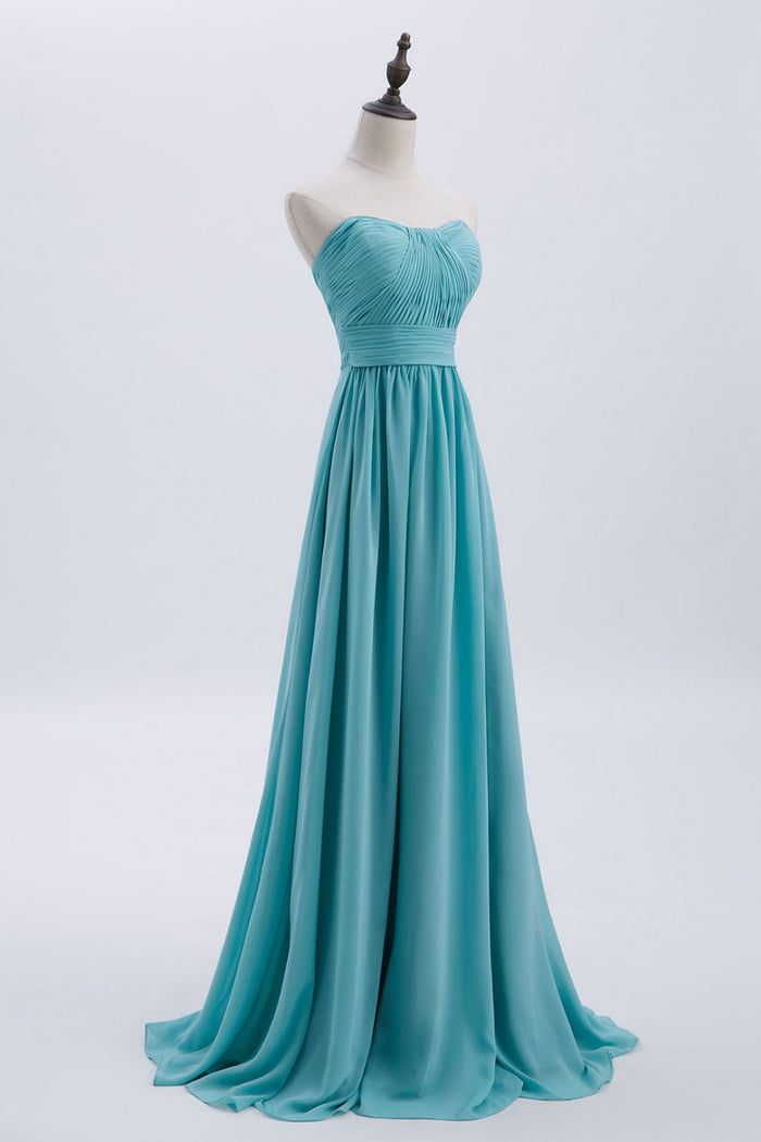 Sweetheart Turquoise Pleated Chiffon A-line Long Bridesmaid Dress