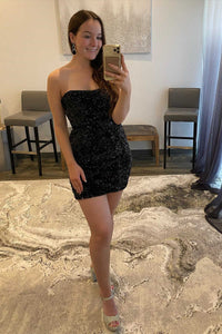 Black Sequins Strapless Mini Homecoming Dress