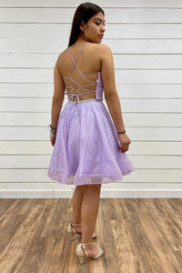 A-Line Lavender Plunge V-Short Homecoming Dress