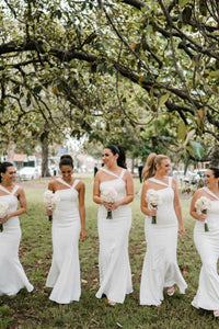 White  Bow-Back Mermaid Long Bridesmaid Dress