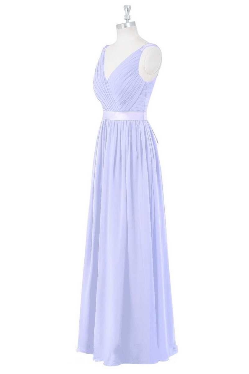 Lavender Chiffon V-Neck Backless Long Bridesmaid Dress
