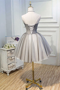 Grey Strapless Lace-Up A-Line Homecoming Dress