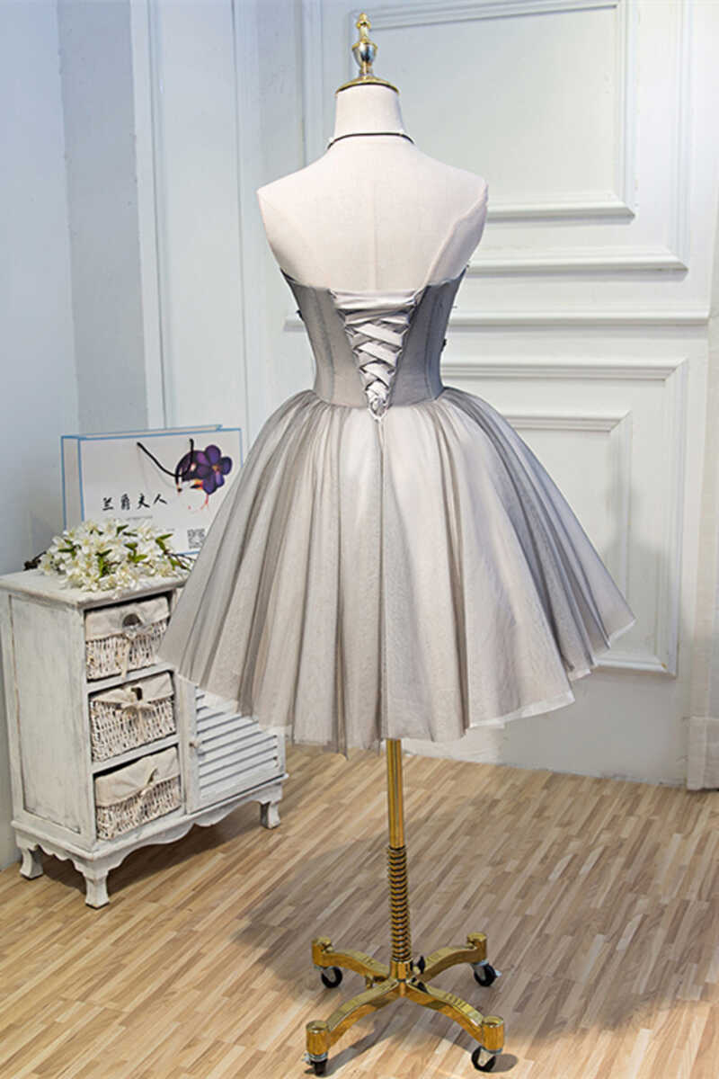 Grey Strapless Lace-Up A-Line Homecoming Dress