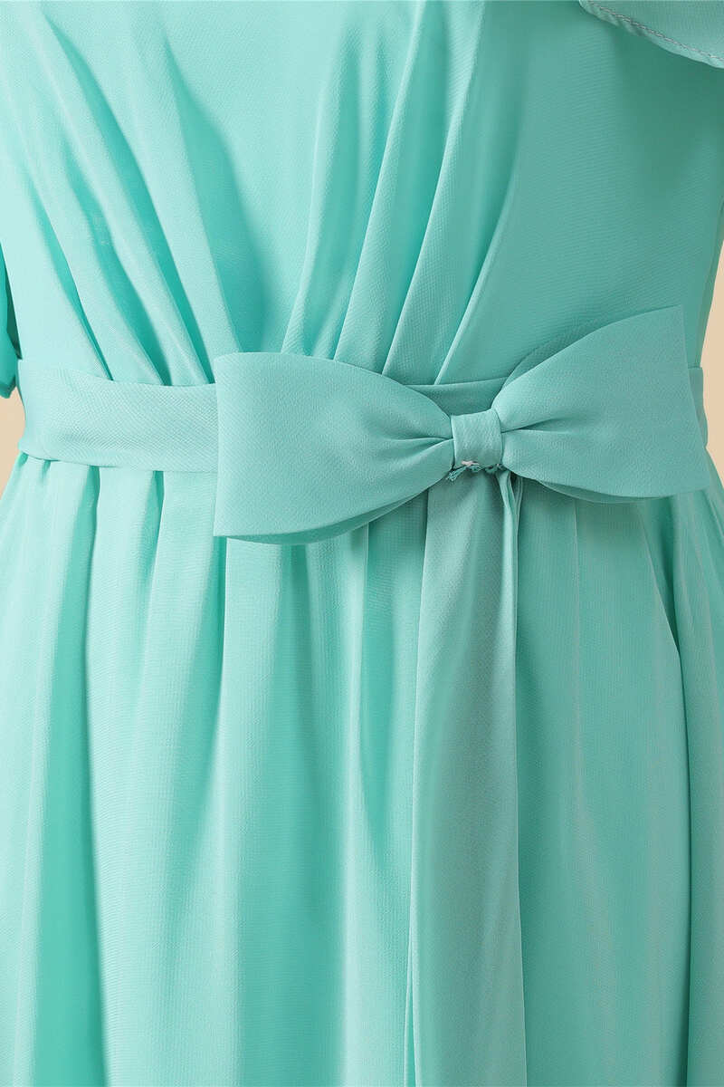 Asymmetrical Aqua Lace-Up Back A-Line Long Bridesmaid Dress