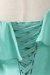 Asymmetrical Aqua Lace-Up Back A-Line Long Bridesmaid Dress