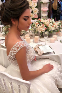 Princess A-line White Lace Party Dress with Pearls